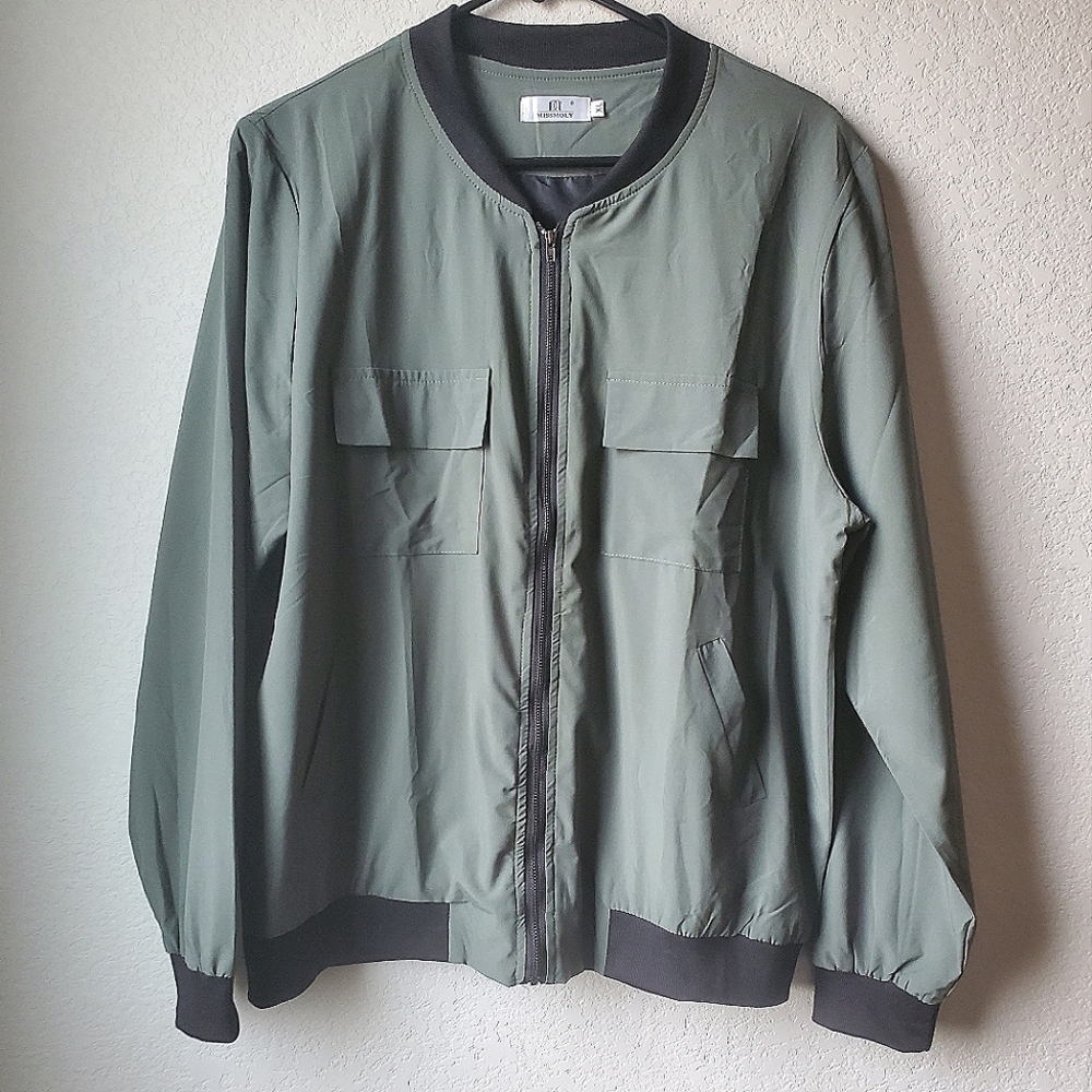 Casual Olive Bomber Jacket with Rib Trim - Women